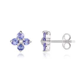 9K White Gold Tanzanite Quatrefoil Stud Earrings