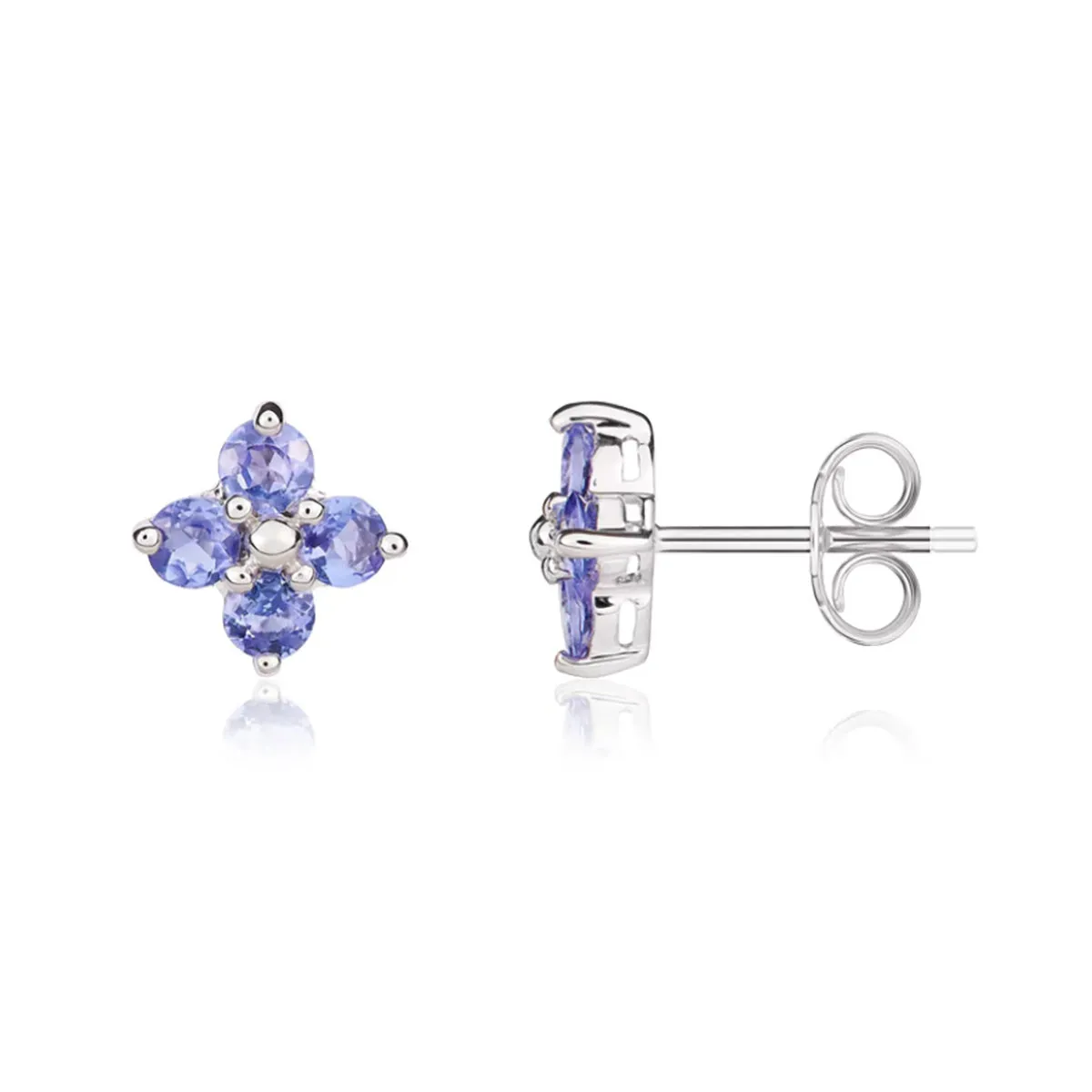 9K White Gold Tanzanite Quatrefoil Stud Earrings