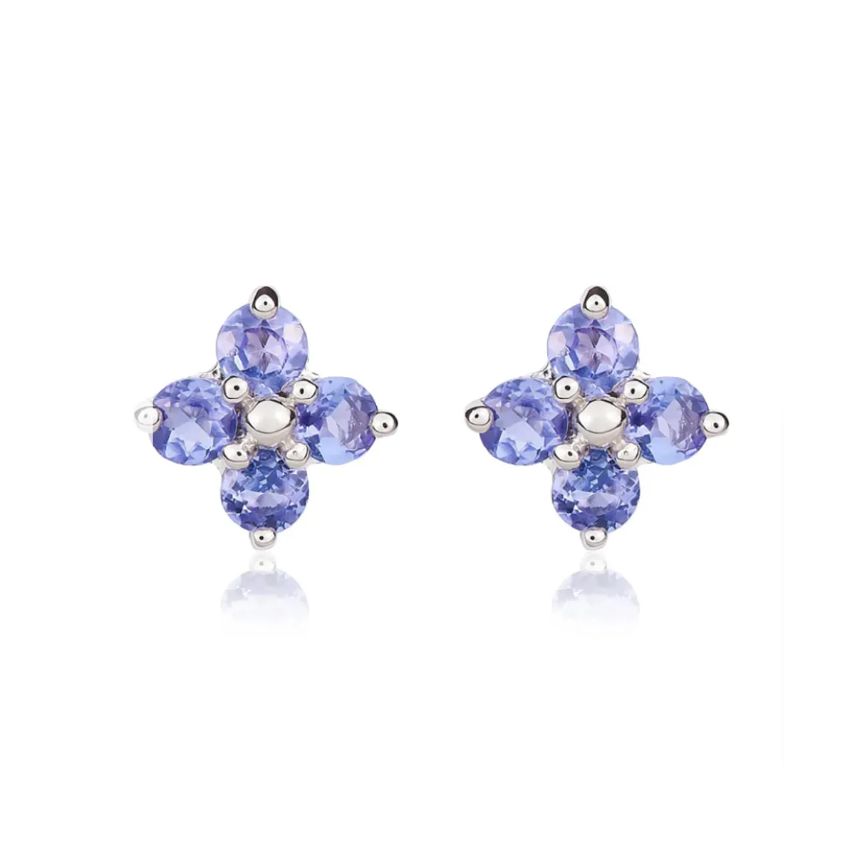 9K White Gold Tanzanite Quatrefoil Stud Earrings