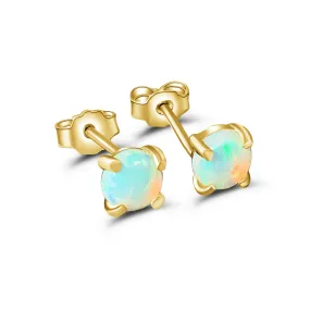 9KT Yellow Gold Crystal Opal Stud Earrings, 3.5mm, Dainty Handmade Jewelry, Cute Gift for Her, Birthstone Earrings