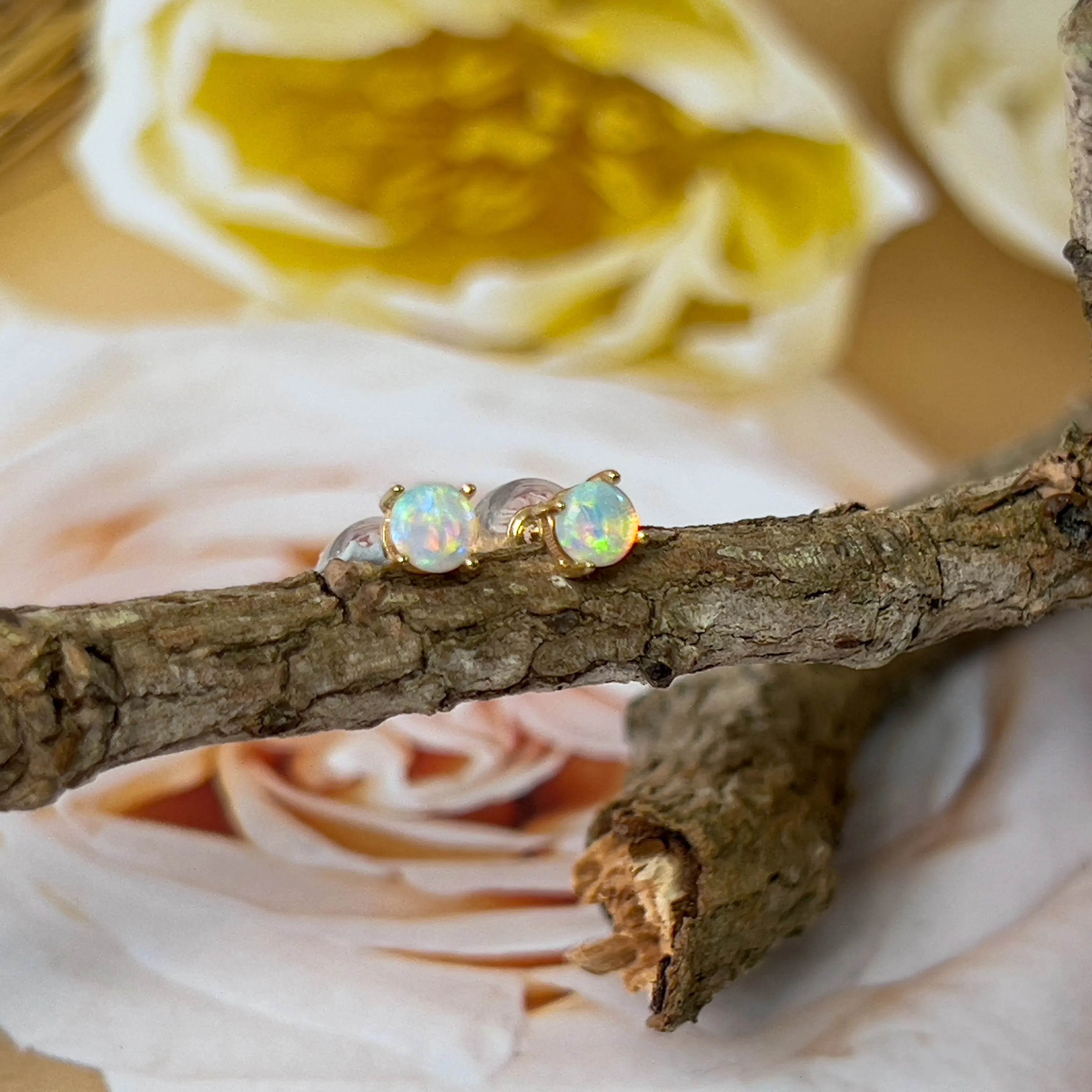 9KT Yellow Gold Crystal Opal Stud Earrings, 3.5mm, Dainty Handmade Jewelry, Cute Gift for Her, Birthstone Earrings