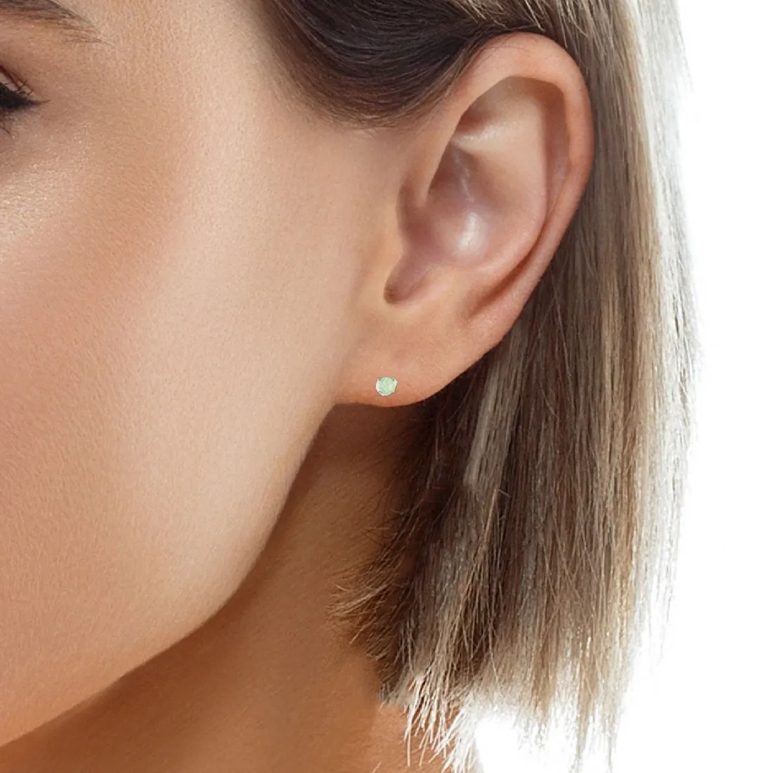 9KT Yellow Gold Crystal Opal Stud Earrings, 3.5mm, Dainty Handmade Jewelry, Cute Gift for Her, Birthstone Earrings