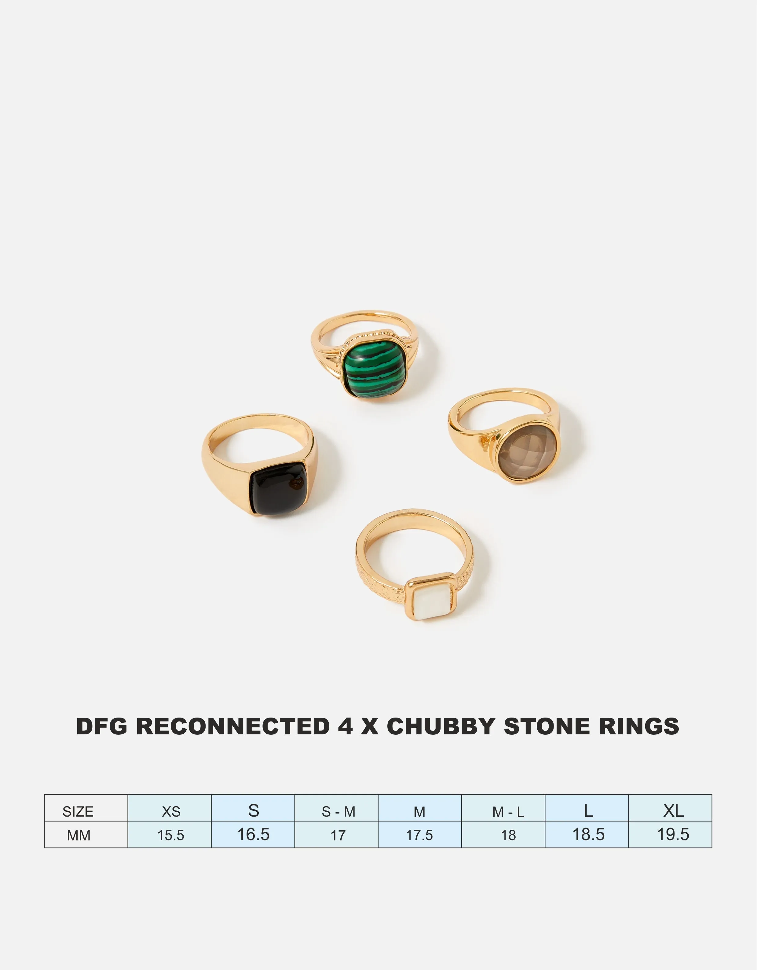 Accessorize London Women's Reconnected Pack Of 4 Chubby Stone Rings Small