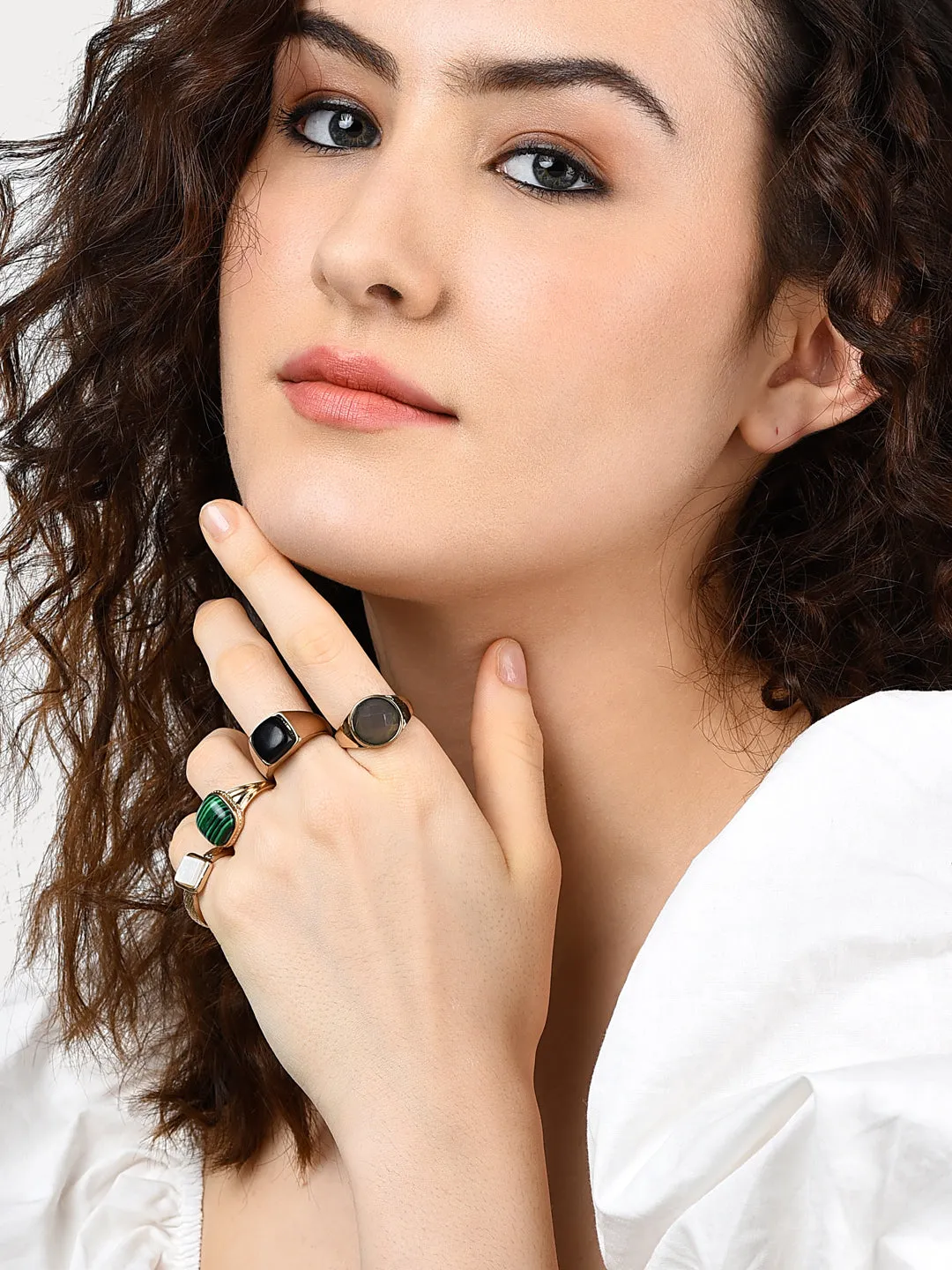 Accessorize London Women's Reconnected Pack Of 4 Chubby Stone Rings Small