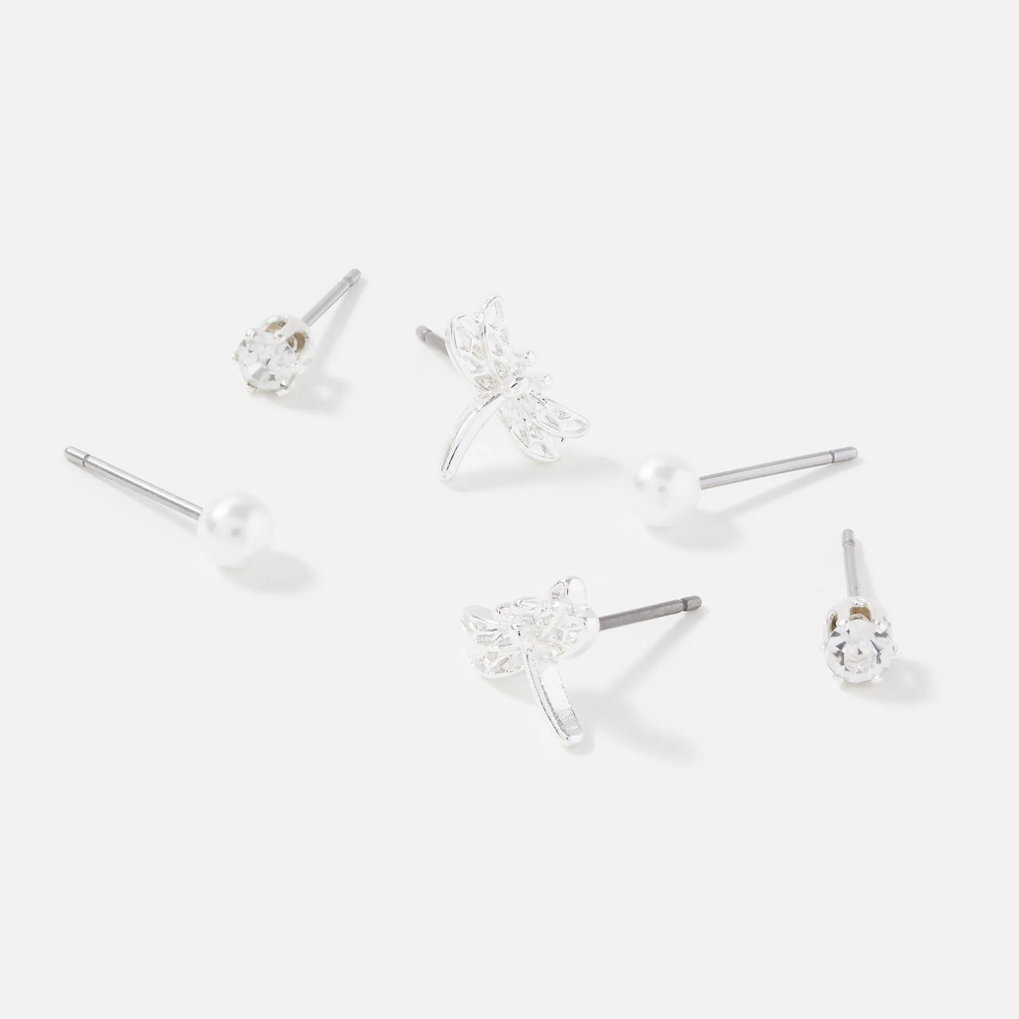 Accessorize London Women's Silver 3 X Dragonfly Stud Earring Set