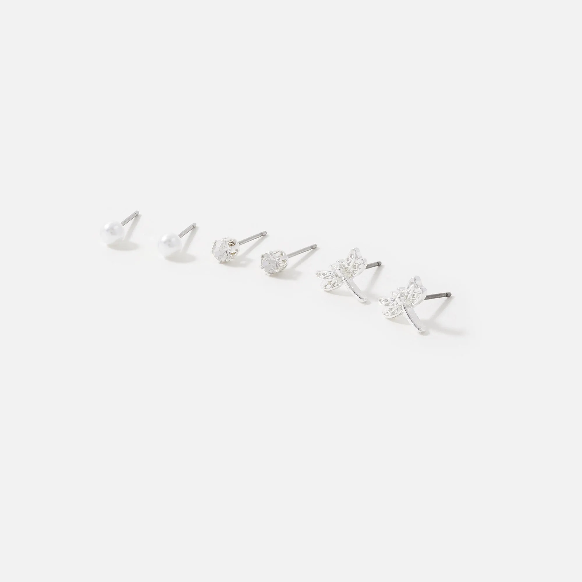 Accessorize London Women's Silver 3 X Dragonfly Stud Earring Set