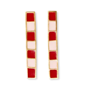 Adele Colorblock Enamel Bar Earrings Red/Blush