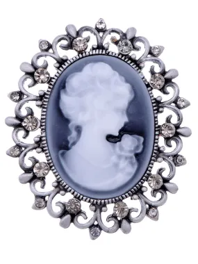 Alilang Vintage Brooch Pin Women Antique Golden Tone Victorian Floral Purple Cameo