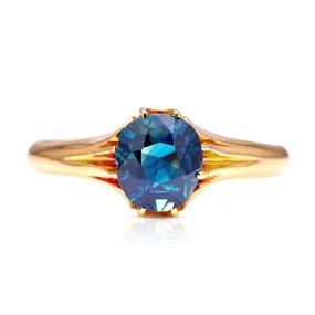 Antique, Edwardian single-stone old cut teal sapphire ring