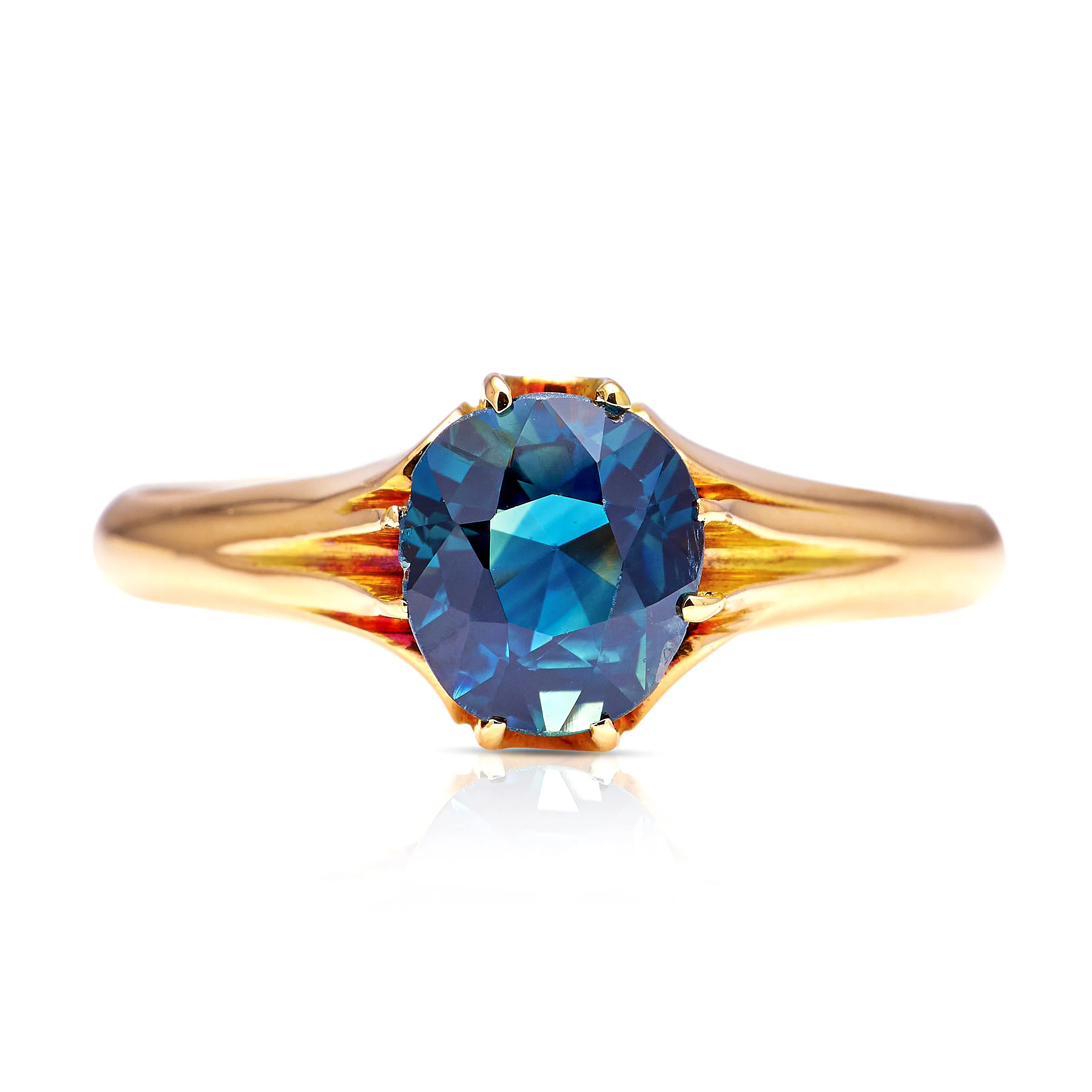 Antique, Edwardian single-stone old cut teal sapphire ring