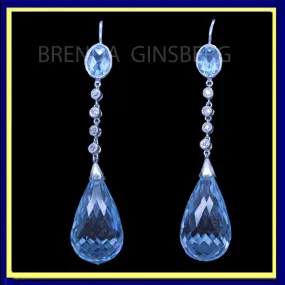 Antique Pendant Earrings Platinum Diamonds Aquamarine Briolette w Appraisal(6975)