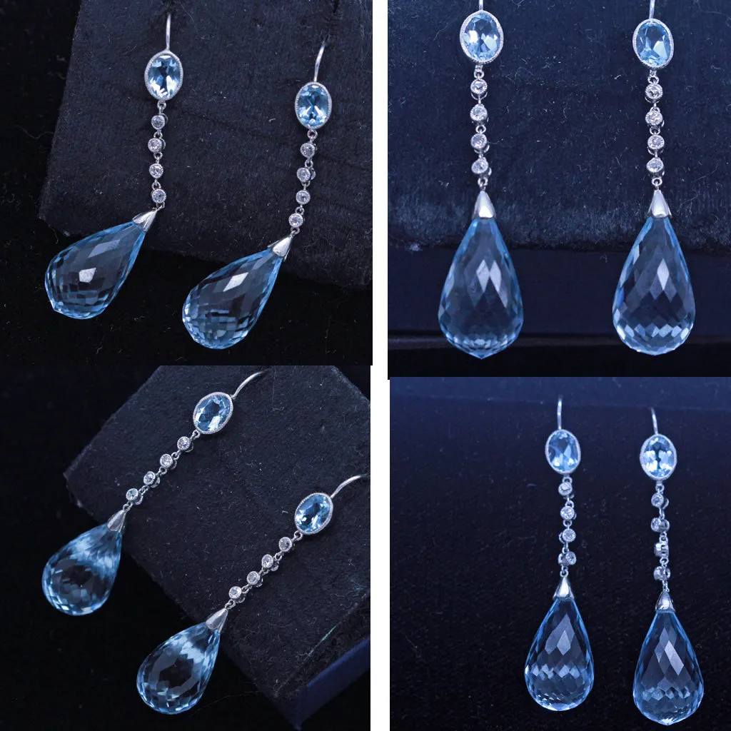 Antique Pendant Earrings Platinum Diamonds Aquamarine Briolette w Appraisal(6975)