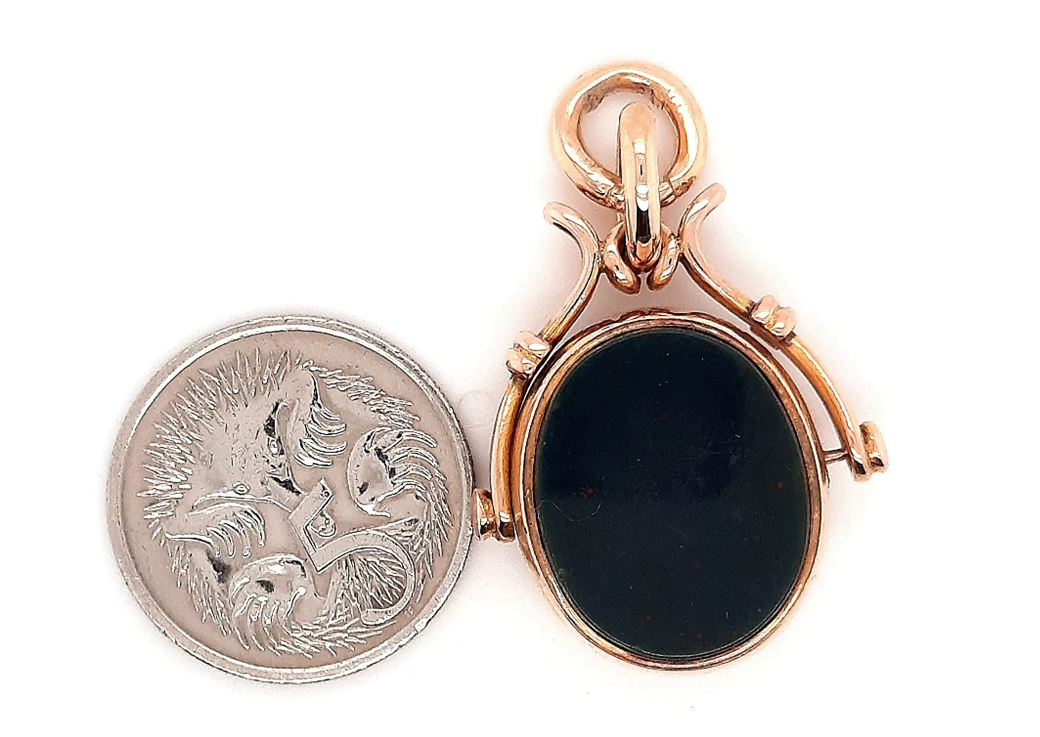 Antique Yellow Gold Bloodstone & Carnelian Spinner Pendant c1905