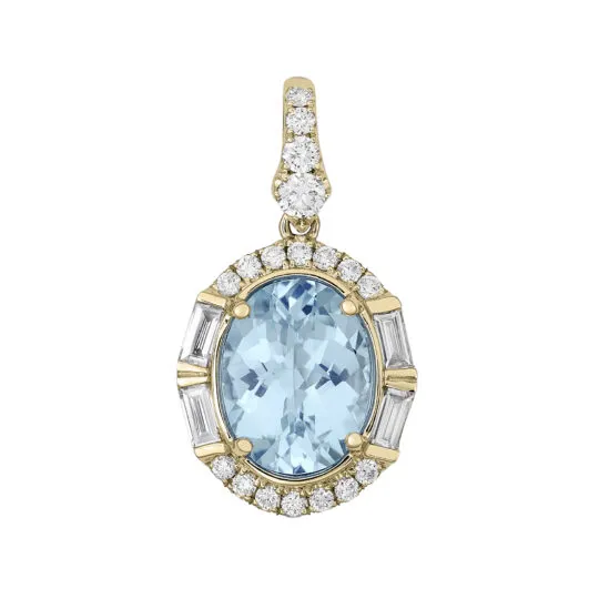 Aquamarine & Baguette Diamond Pendant