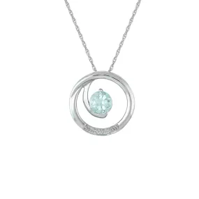 Aquamarine and Diamond Accent Fashion Pendant in 10K White Gold