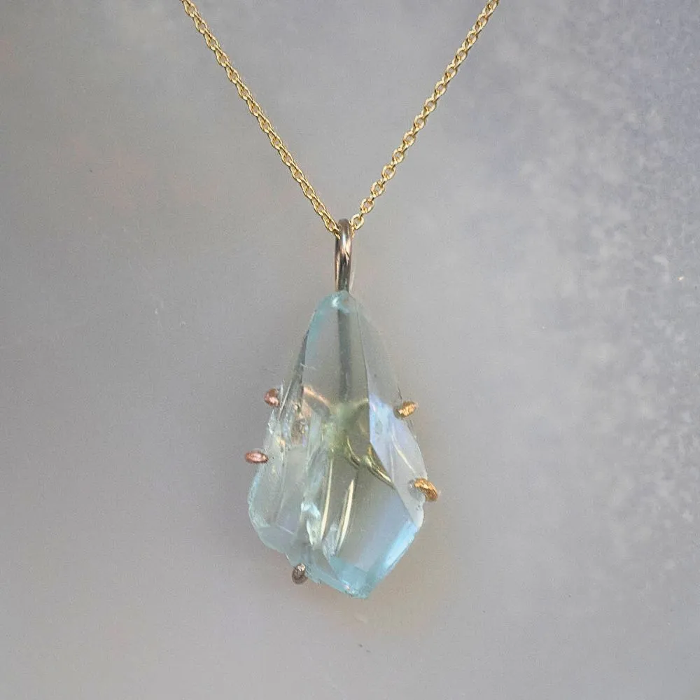 Aquamarine Large Stone Pendant with a Yellow Gold Cable Chain