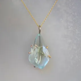 Aquamarine Large Stone Pendant with a Yellow Gold Cable Chain