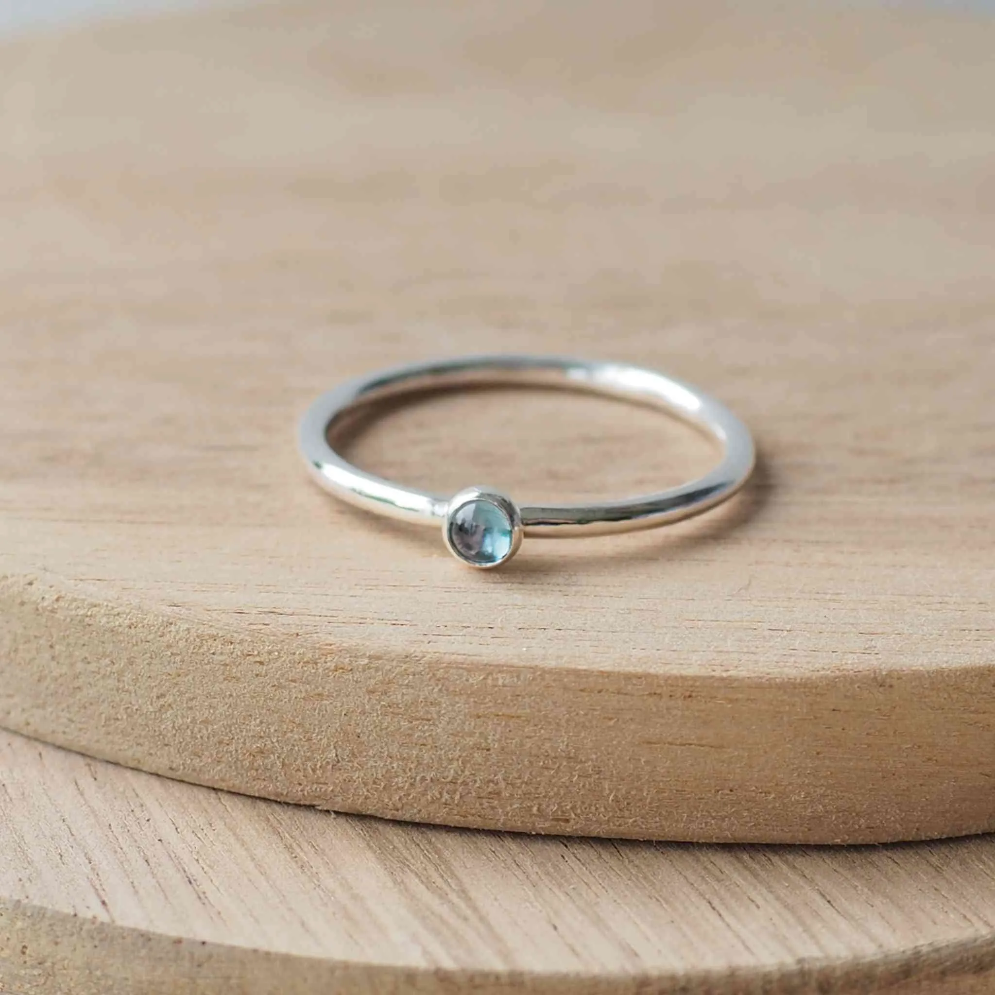 Aquamarine Ring: Square Band with 3mm Stone