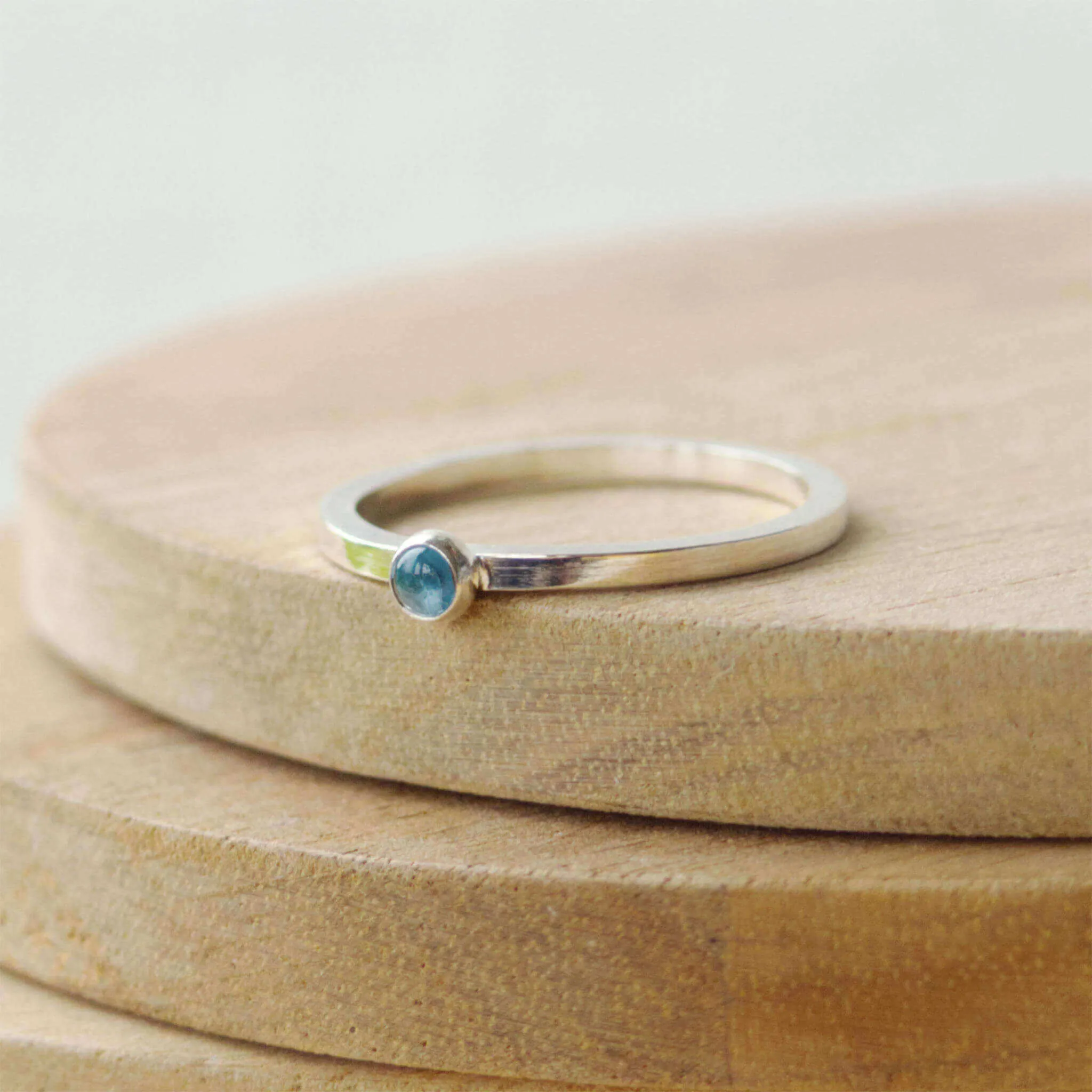 Aquamarine Ring: Square Band with 3mm Stone