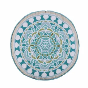 Aquamarine Round Embroidered Pillow