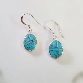 Arizona Turquoise and Inlaid Jewelry Oval Dangle Earrings