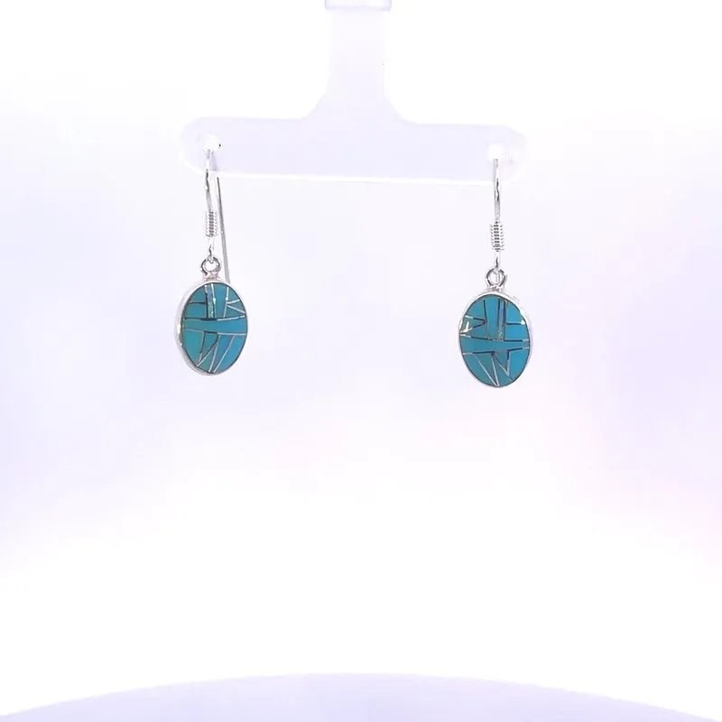 Arizona Turquoise and Inlaid Jewelry Oval Dangle Earrings