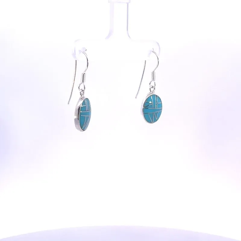 Arizona Turquoise and Inlaid Jewelry Oval Dangle Earrings