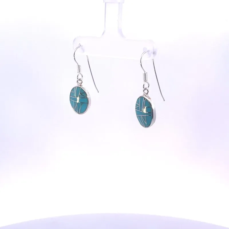 Arizona Turquoise and Inlaid Jewelry Oval Dangle Earrings