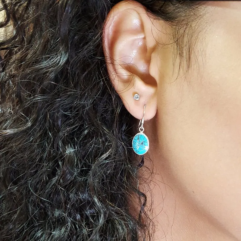 Arizona Turquoise and Inlaid Jewelry Oval Dangle Earrings