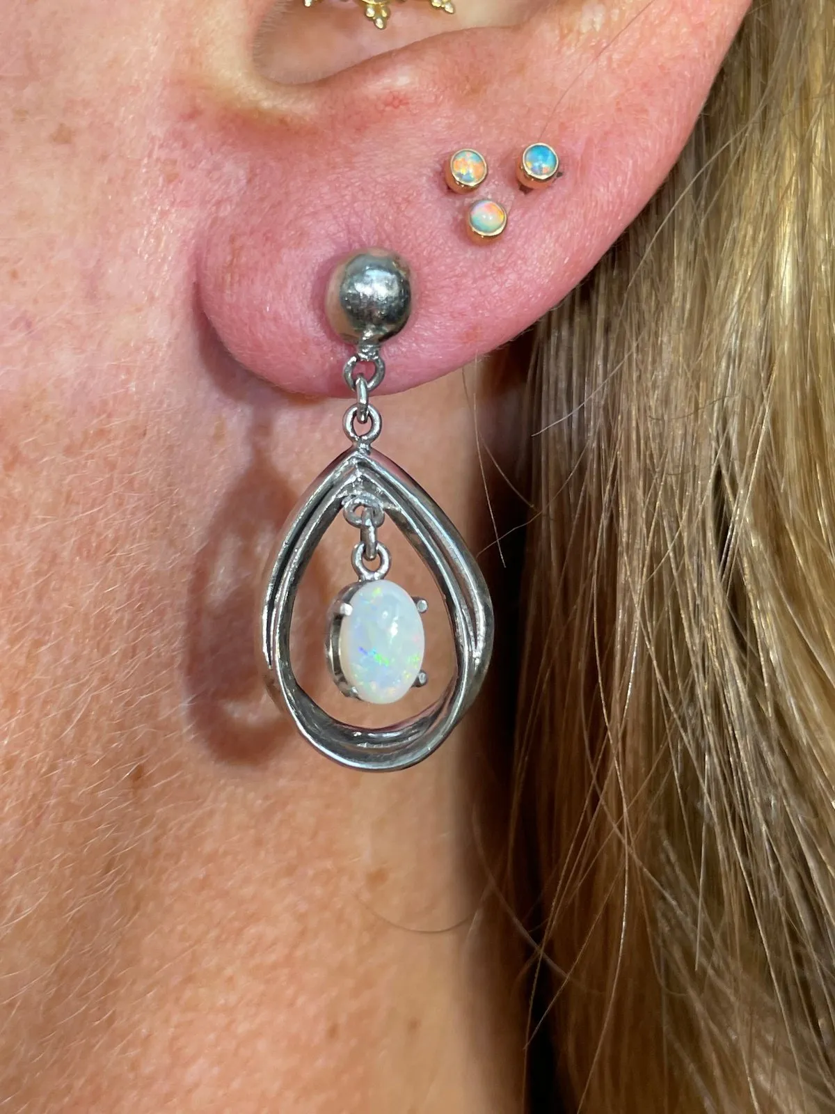 Australian Opal Dangly Teardrop Earrings in 925 **VIDEO**