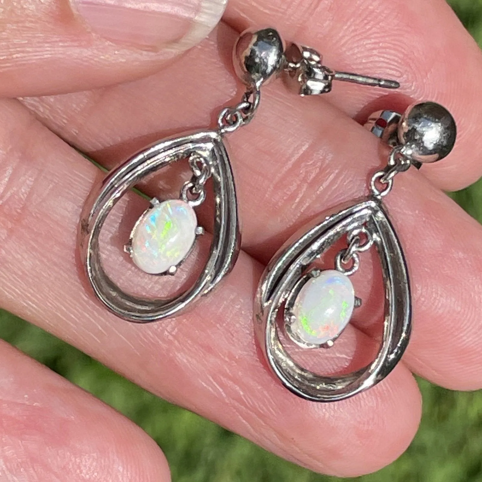 Australian Opal Dangly Teardrop Earrings in 925 **VIDEO**