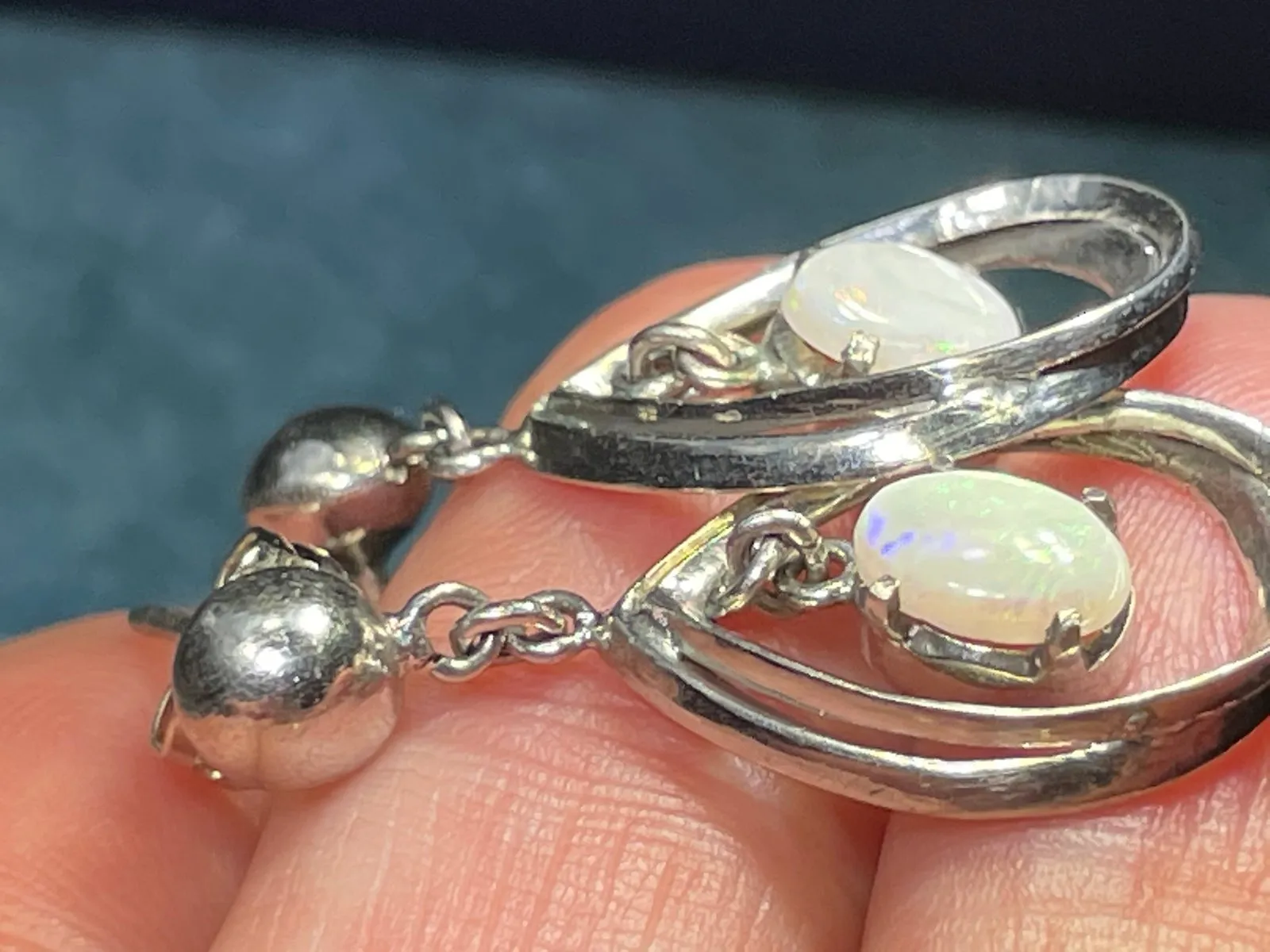 Australian Opal Dangly Teardrop Earrings in 925 **VIDEO**