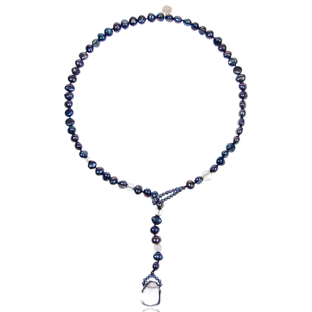 Black Biwa Pearl & Rock Crystal Short Lasso Necklace