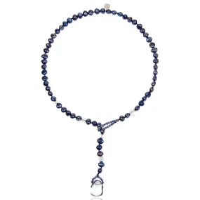 Black Biwa Pearl & Rock Crystal Short Lasso Necklace