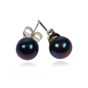 Black Freshwater Pearl & Silver Studs