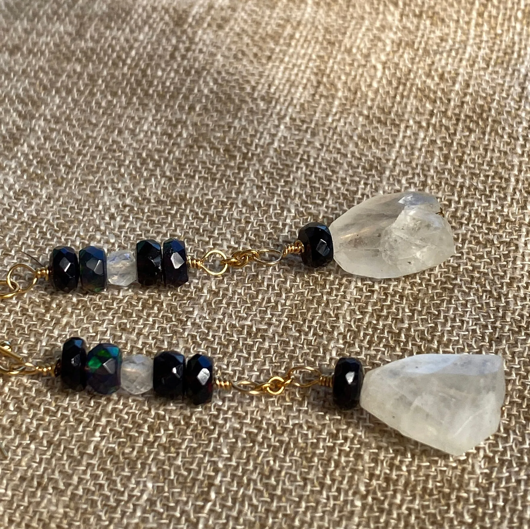 Black Welo Opal & Moonstone on GF Chain Drop Earrings