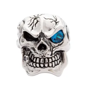 Blue Eye Silver Skull Heavy Ring