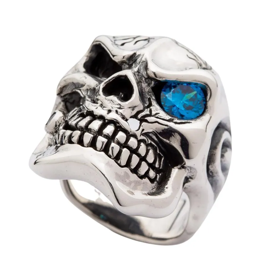 Blue Eye Silver Skull Heavy Ring