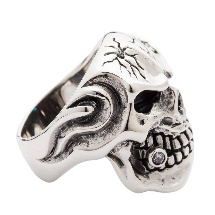 Blue Eye Silver Skull Heavy Ring