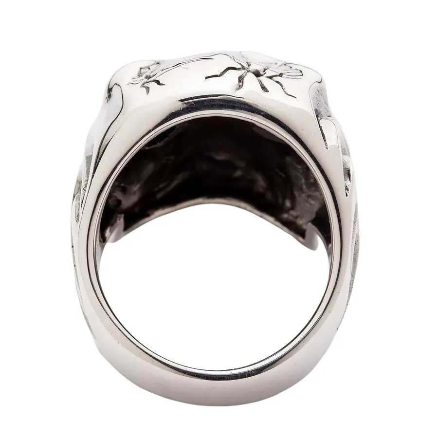 Blue Eye Silver Skull Heavy Ring