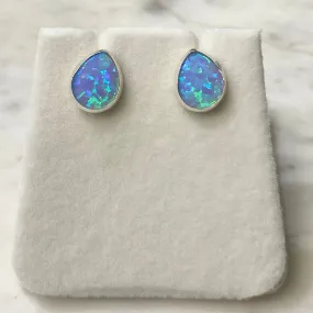Blue Opal Teardrop Stud Earrings