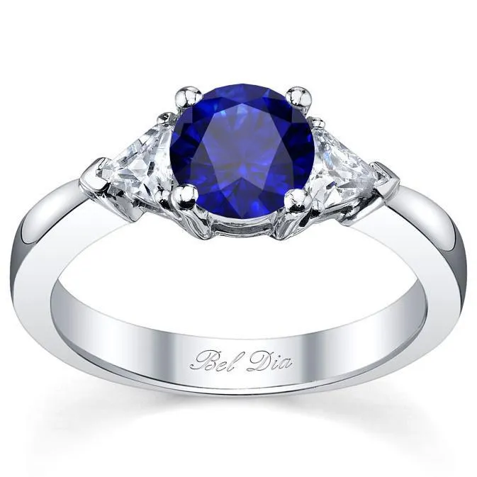 Blue Sapphire Three Stone Ring with Trillions