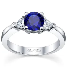 Blue Sapphire Three Stone Ring with Trillions