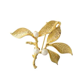 Celia Leaf and Pearl Branch Brooch