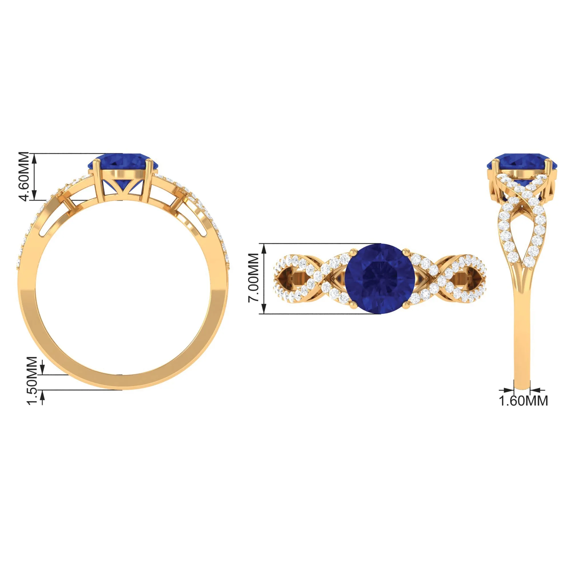 Certified Lab Grown Blue Sapphire Round Engagement Ring With Moissanite