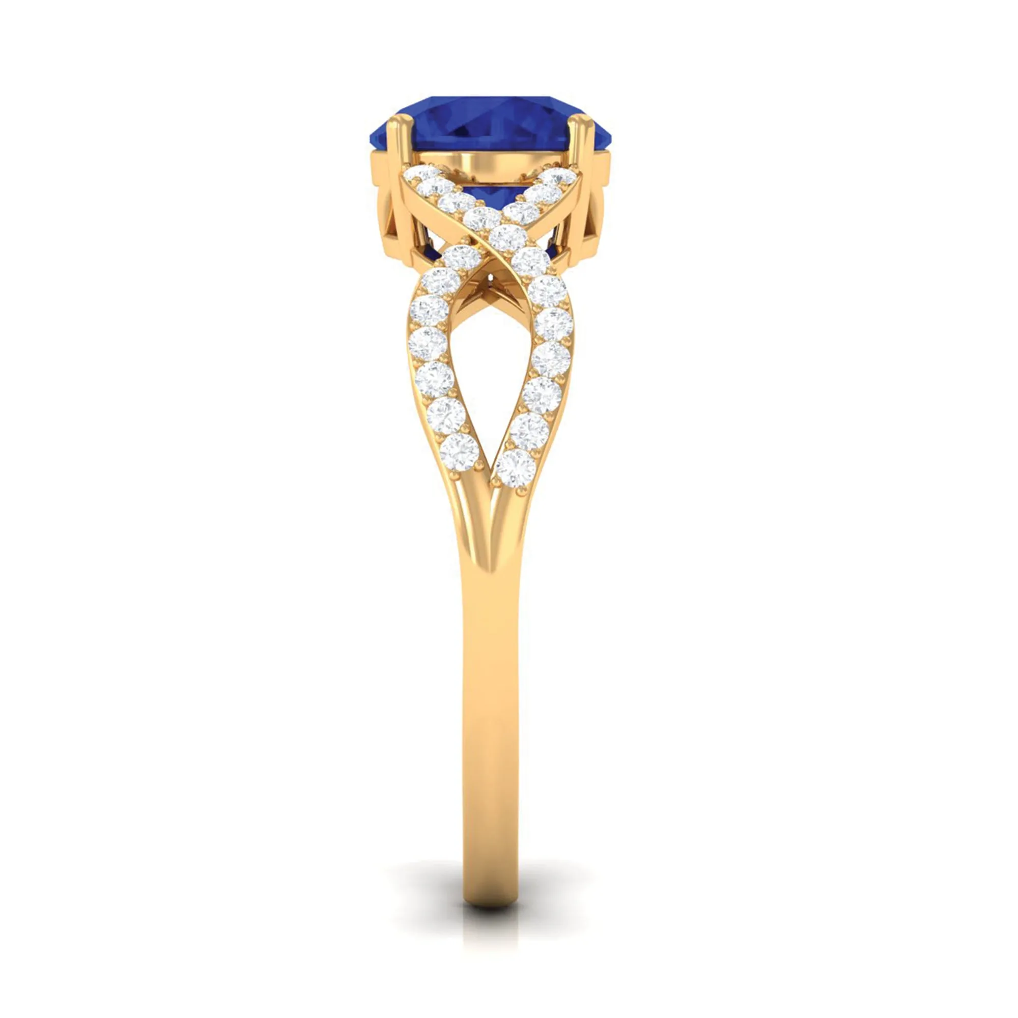 Certified Lab Grown Blue Sapphire Round Engagement Ring With Moissanite