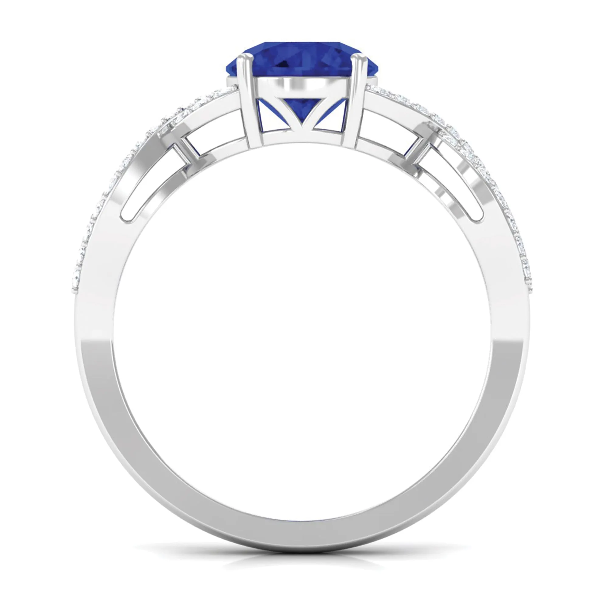 Certified Lab Grown Blue Sapphire Round Engagement Ring With Moissanite