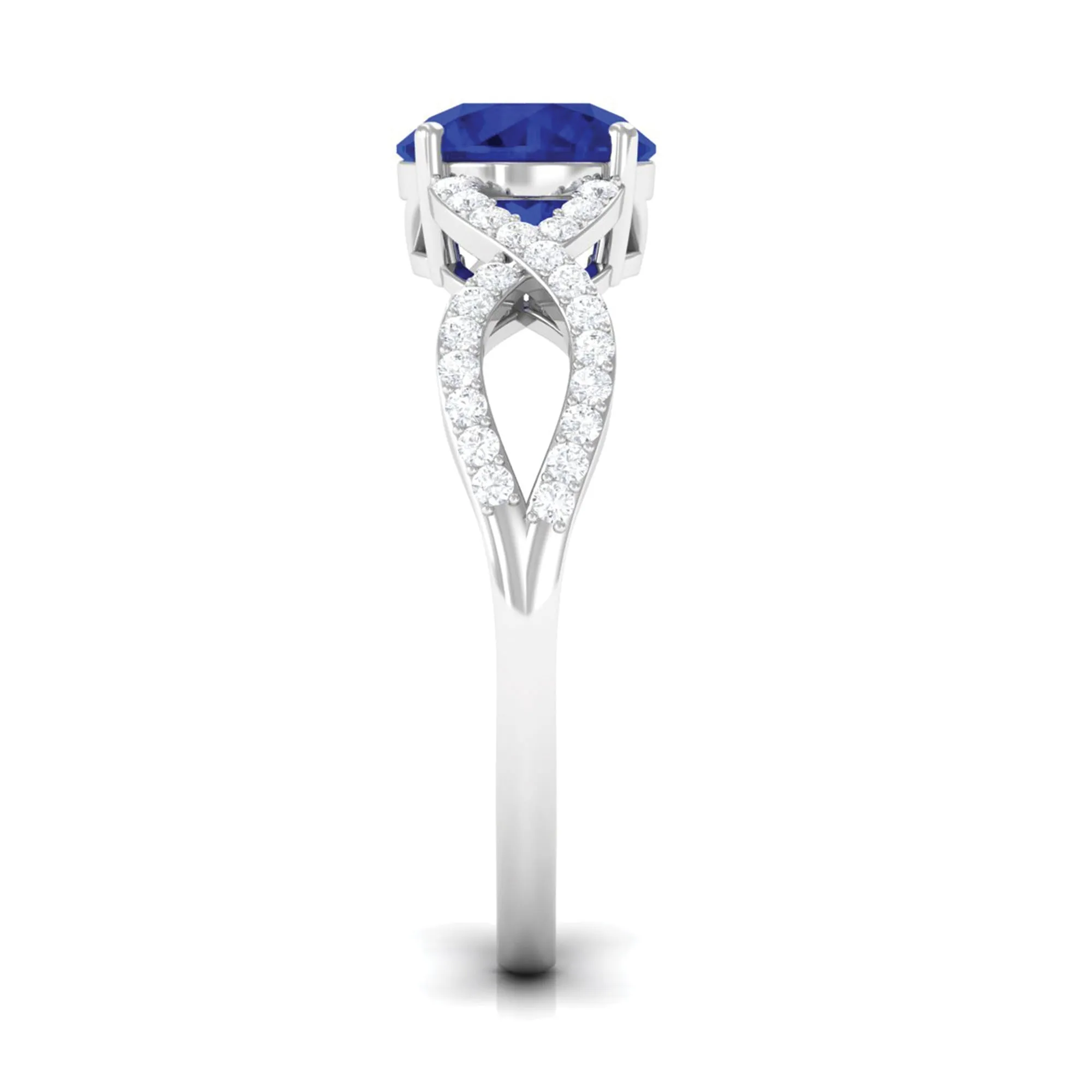 Certified Lab Grown Blue Sapphire Round Engagement Ring With Moissanite