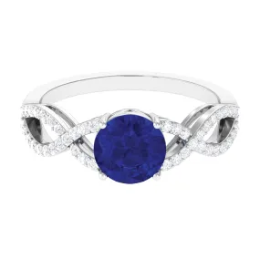 Certified Lab Grown Blue Sapphire Round Engagement Ring With Moissanite