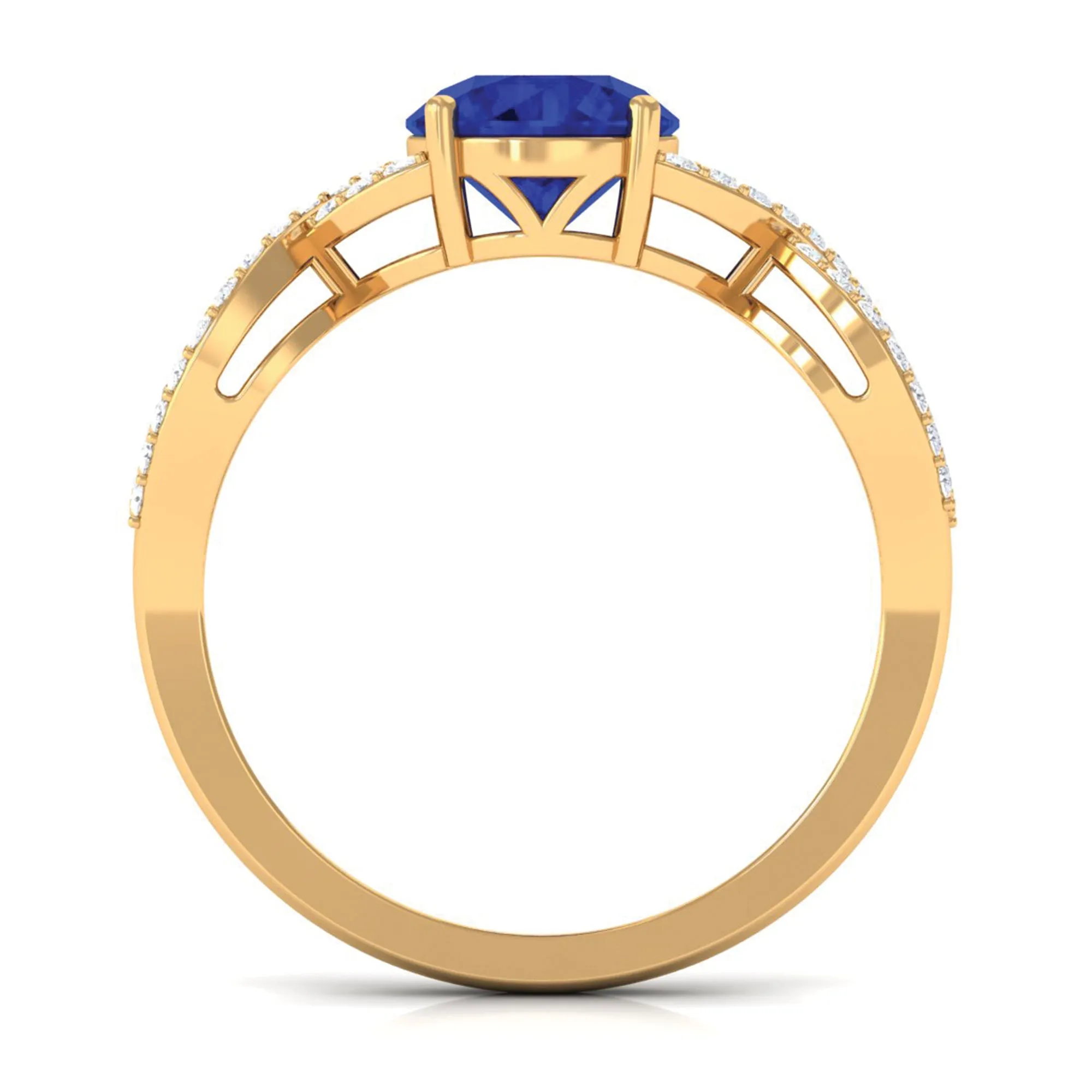 Certified Lab Grown Blue Sapphire Round Engagement Ring With Moissanite